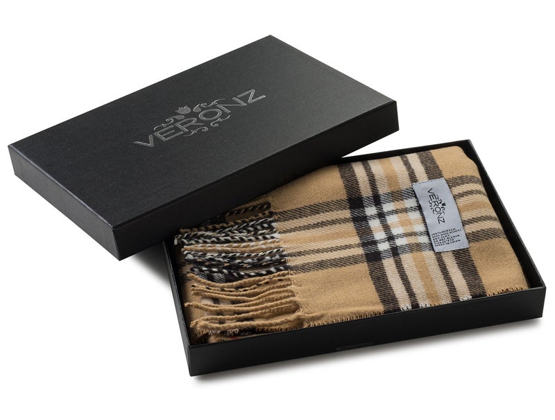 VERONZ Super Soft Luxurious Classic Cashmere Feel Winter Scarf (Camel Plaid) - Image 2